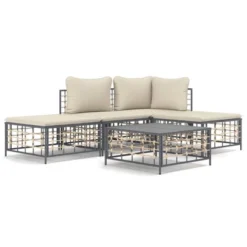 VidaXL 5-Piece Patio Lounge Set – Anthracite Poly Rattan Outdoor Furniture Set, Includes Cushions And Coffee Table, Durable And Weather-Resistant -All Patio Furniture GUEST af9f3200 1ebf 4562 a587 365609082e41