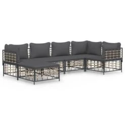 VidaXL Anthracite Outdoor Patio Lounge Set - 6 Pieces, Weather-Resistant Poly Rattan, Powder-Coated Steel Frame With Comfortable Cushions -All Patio Furniture GUEST b037acb3 a21b 4f28 9d71 7fe170776e03