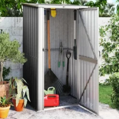 VidaXL Storage Shed - Galvanized Steel Anthracite Garage Tool House - Lockable Door - Weatherproof Garden Shelter