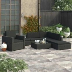 VidaXL Garden Lounge Set Black (Rattan), Black (Cushions)