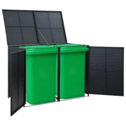 VidaXL Double Wheelie Bin Shed With Lid And Lockable Doors, Poly Rattan 31.5"x58.3"x43.7" Black 21 VidaXL Double Wheelie Bin Shed With Lid And Lockable Doors, Poly Rattan 31.5"x58.3"x43.7" Black -All Patio Furniture GUEST b2491286 d967 4209 ae14 b8a1b3482244