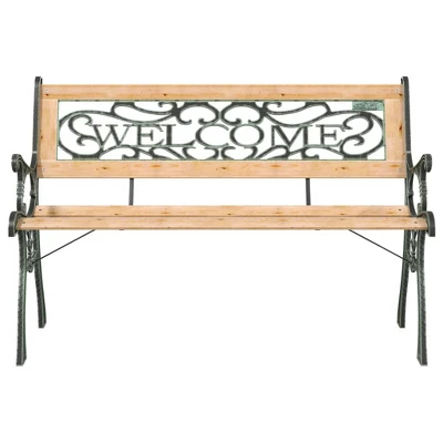 VidaXL Garden Bench Natural Wood, Green Solid Firwood, Cast Iron, PVC - 48" Welcome 5 VidaXL Garden Bench Natural Wood, Green Solid Firwood, Cast Iron, PVC - 48" Welcome - Image 3