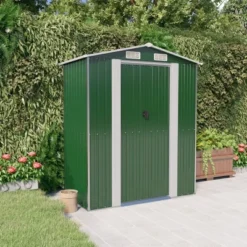 VidaXL Galvanized Steel Garden Shed - Durable Outdoor Storage For Garden Tools And Equipment - Easy Access Gate In Green 75.6"x42.5"x87.8"
