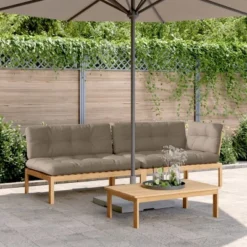 VidaXL 3 Piece Patio Pallet Sofa Set With Cushions - Solid Acacia Wood - 1 Table And 2 Sofas - Outdoor/Garden/Lounge/Deck Furniture