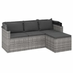 VidaXL 3-Seater Patio Sofa Set With Adjustable Roof, Footstool & Poly Rattan Finish In Gray - Weather-Resistant Outdoor Lounger -All Patio Furniture GUEST ba099887 dc0e 4a9b 8d3e 9c67a9400842