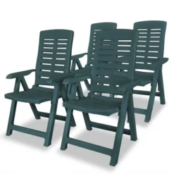 VidaXL Reclining Patio Chairs Outdoor Stack Dining Chair With Armrest Plastic - Green Set Of 4