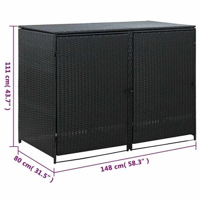 VidaXL Double Wheelie Bin Shed With Lid And Lockable Doors, Poly Rattan 31.5"x58.3"x43.7" Black 12 VidaXL Double Wheelie Bin Shed With Lid And Lockable Doors, Poly Rattan 31.5"x58.3"x43.7" Black - Image 10