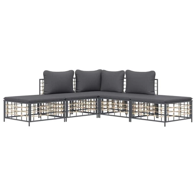 VidaXL Garden Lounge Set Anthracite Poly Rattan 5 Piece Set Modular 4 VidaXL Garden Lounge Set Anthracite Poly Rattan 5 Piece Set Modular - Image 2