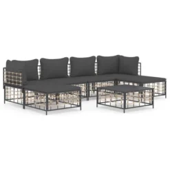 VidaXL Anthracite Poly Rattan 7 Piece Patio Lounge Set With Cushions - Versatile Modular Design, Weather-Resistant, Comfort-Enhanced -All Patio Furniture GUEST c2d7df85 2a30 4789 a6a8 c6e20a8ccb53