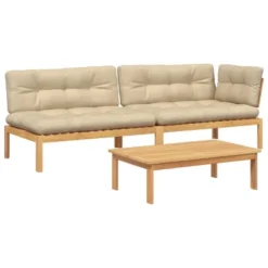 VidaXL 3 Piece Patio Pallet Sofa Set With Cushions - Solid Acacia Wood, Modular, Beige - Includes Table, 2 Sofas & Cushions For Outdoor Use -All Patio Furniture GUEST c2fcf2b9 76cb 463a 8b93 68b2c8f1bfe0