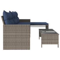VidaXL 3-Seater L-Shaped Patio Sofa Set With Table - Gray Poly Rattan, Navy Cushions, Powder-Coated Steel Frame & Glass Top -All Patio Furniture GUEST c537815e bb4a 4cb5 9bbc 224fd66859f3