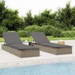 VidaXL - Gray Patio Daybed Set - Wicker Sunbeds With Table And Cushions For Outdoor/Poolside/Balcony