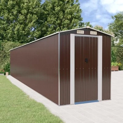 VidaXL Large Outdoor Garden Storage Shed In Dark Brown - Galvanized Steel Design For Durability - Spacious For Tools And Equipment Storage 3 VidaXL Large Outdoor Garden Storage Shed In Dark Brown - Galvanized Steel Design For Durability - Spacious For Tools And Equipment Storage