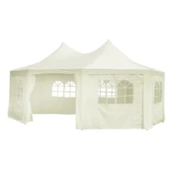 VidaXL Octagonal Party Tent - Durable And Water-Repellent Barbecue Shelter, Outdoor Canopy With Detachable Side Panels In Cream