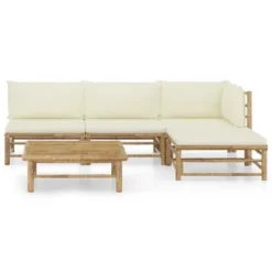 VidaXL 5 Piece Bamboo Patio Lounge Set With Cream White Cushions - Versatile Outdoor Furniture With Comfortable Cushions, Lightweight & Easy-to-Clean -All Patio Furniture GUEST c8f11079 cdd1 4b9f a944 7744b2ef38de