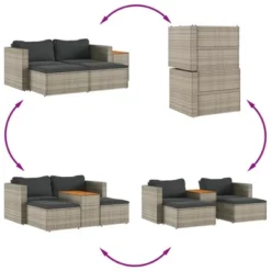 VidaXL 5-Piece Gray Poly Rattan Patio Sofa Set With Cushions - Acacia Wood Tabletop, Modular Design, Cushion Covers, Outdoor/Indoor Comfort -All Patio Furniture GUEST cbeeda2b ef3b 4ae3 ae36 6645f1de16a7
