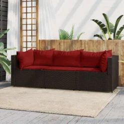 VidaXL Patio Lounge Set Brown PE Rattan, Powder-Coated Steel, Polyester