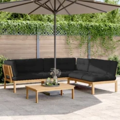 VidaXL Pallet Sofa Set Acacia Wood With Black Cushions