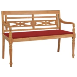 VidaXL Batavia Bench With Red Cushion 47.2" Solid Teak Wood - Red 47.2"