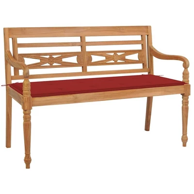 VidaXL Batavia Bench With Red Cushion 47.2" Solid Teak Wood - Red 47.2" 3 VidaXL Batavia Bench With Red Cushion 47.2" Solid Teak Wood - Red 47.2"