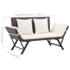 VidaXL Patio Bench With Cushions 69.3" Brown Poly Rattan - Brown -All Patio Furniture GUEST d30cccea 8161 4510 a92c c7e388790876