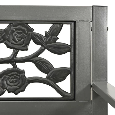 VidaXL Patio Bench, 49.2-Inch, Vintage Style, Weather-Resistant, Powder-Coated Steel, Gray, With Decorative Rose-Patterned Backrest 6 VidaXL Patio Bench, 49.2-Inch, Vintage Style, Weather-Resistant, Powder-Coated Steel, Gray, With Decorative Rose-Patterned Backrest - Image 4