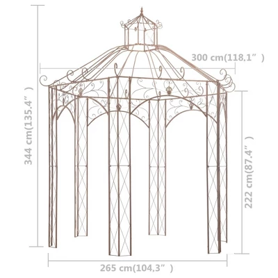 VidaXL Garden Pavilion Antique Brown - 9.8' Wrought Iron Outdoor Patio Rose Gazebo Arch - Vintage Finish, Ideal For Climbing Vines And Shade Shelter 6 VidaXL Garden Pavilion Antique Brown - 9.8' Wrought Iron Outdoor Patio Rose Gazebo Arch - Vintage Finish, Ideal For Climbing Vines And Shade Shelter - Image 5