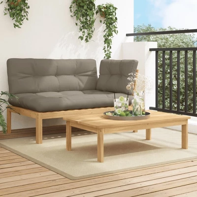 VidaXL - 2 Piece Patio Pallet Sofa Set With Cushions - Acacia Wood - Garden/Patio - Taupe - Modular - Outdoor Furniture Set 3 VidaXL - 2 Piece Patio Pallet Sofa Set With Cushions - Acacia Wood - Garden/Patio - Taupe - Modular - Outdoor Furniture Set