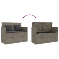 VidaXL Garden Bench Gray PE Rattan 47.2 In Removable Covers -All Patio Furniture GUEST d7fe41bb 1adf 4610 aa7a de479369a1a9