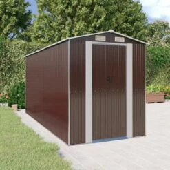 VidaXL Garden Shed Dark Brown Galvanized Steel Large Garden Shed - 75.6" X 173.2" X 87.8"