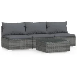 VidaXL 4-Piece Patio Furniture Set With Cushions; Gray Poly Rattan Material, Ideal For Outdoor Or Indoor Use, Weatherproof And Easy To Move -All Patio Furniture GUEST d9bd2a8f 7d39 4bff 9197 c92db5735d8c