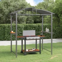 VidaXL Steel BBQ Gazebo With Side Shelves - Anthracite, Ideal For Barbeque Sessions During Sunny & Rainy Days, Durable Build 82.7"x44.9"x90.6"