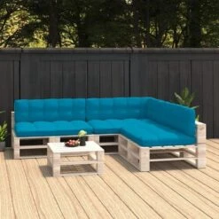 VidaXL 7-Piece Blue Pallet Sofa Cushions Set – Polyester Fabric, Outdoor/Indoor Cushions With Thick Padding And Durable Stitching