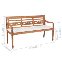 VidaXL Batavia Outdoor Bench – Fine Sanded 3-Seater Teak Garden/Patio Furniture With Cushions – Weather-Resistant And Easy Assembly -All Patio Furniture GUEST db26a323 c97b 4e40 9310 7dfa1e7085f9