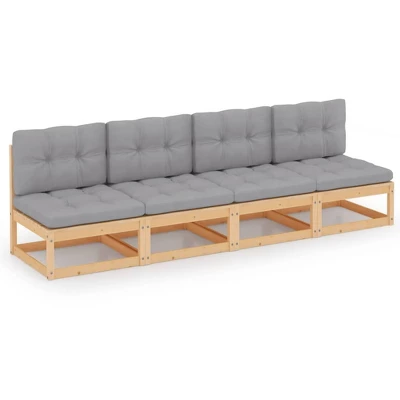 VidaXL 4-Seater Outdoor Patio Sofa With Cushions - Solid Wood Pine, Rustic Design, Gray Seat And Back Cushions, Perfect For Garden, Balcony, And Patio 3 VidaXL 4-Seater Outdoor Patio Sofa With Cushions - Solid Wood Pine, Rustic Design, Gray Seat And Back Cushions, Perfect For Garden, Balcony, And Patio