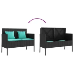 VidaXL Outdoor Loveseat Bench - Black PE Rattan, Padded Blue Cushions, Storage Under-Seat, Weather-Resistant, Garden/Patio Furniture, 44.5"x24"x34.3" 22 VidaXL Outdoor Loveseat Bench - Black PE Rattan, Padded Blue Cushions, Storage Under-Seat, Weather-Resistant, Garden/Patio Furniture, 44.5"x24"x34.3" -All Patio Furniture GUEST ddf0d2f3 ccdd 4f1f aff7 c2432d442276