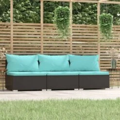 VidaXL 3-Seater Black Poly Rattan Patio Sofa With Cushions- Weatherproof, Modular Design, Easy To Clean, Suitable For Indoor & Outdoor Use.