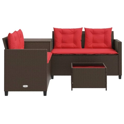 VidaXL Patio Sofa Set - L-Shaped Brown Poly Rattan Outdoor Seating With Side & Coffee Table, Tempered Glass Top, Cushions, Storage 6 VidaXL Patio Sofa Set - L-Shaped Brown Poly Rattan Outdoor Seating With Side & Coffee Table, Tempered Glass Top, Cushions, Storage - Image 4