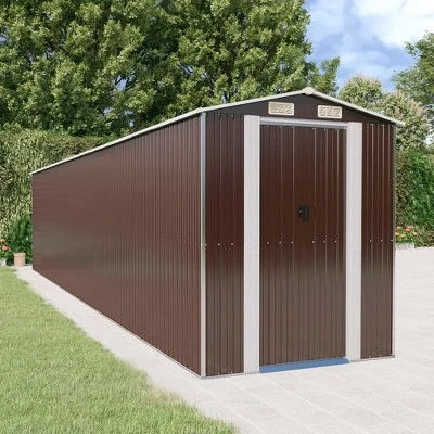 VidaXL Garden Shed Dark Brown Galvanized Steel Large Garden Shed 3 VidaXL Garden Shed Dark Brown Galvanized Steel Large Garden Shed