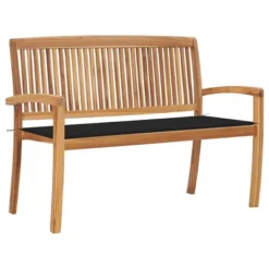 VidaXL Stacking Patio Bench With Cushion 50.6" Solid Teak Wood