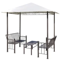 VidaXL Garden Pavilion Set With UV-Resistant And Waterproof Canopy, Sturdy Steel Frame, Table And Comfortable Benches - White And Brown -All Patio Furniture GUEST e13fc762 7432 4b1d 8de2 737adae912d3