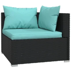 VidaXL Two-Seater Outdoor Sofa - Water-Resistant Black Poly Rattan Patio Loveseat With Comfy Aqua Cushions -All Patio Furniture GUEST e2068686 3331 45f3 b4ca e304a1e9752a