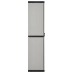 VidaXL Outdoor Garden Storage Cabinet - Compact Gray&Black PVC Design With 3 Shelves And Lockable Doors - 26.8"x15.7"x66.1" -All Patio Furniture GUEST e56a422c 0e9e 490c acf3 3ef59a788254