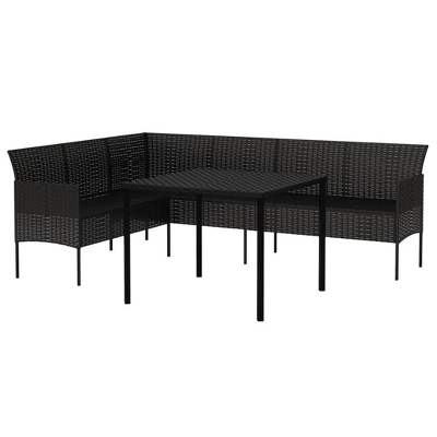 VidaXL Black Poly Rattan Patio Dining Set - Outdoor Conversation Furniture With Cushions, Powder-Coated Steel Frame 5 VidaXL Black Poly Rattan Patio Dining Set - Outdoor Conversation Furniture With Cushions, Powder-Coated Steel Frame - Image 3