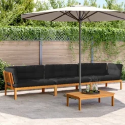 VidaXL Pallet Sofa Set Natural Wood, Black Cushions