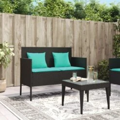 VidaXL Outdoor Loveseat Bench - Black PE Rattan, Padded Blue Cushions, Storage Under-Seat, Weather-Resistant, Garden/Patio Furniture, 44.5"x24"x34.3" 18 VidaXL Outdoor Loveseat Bench - Black PE Rattan, Padded Blue Cushions, Storage Under-Seat, Weather-Resistant, Garden/Patio Furniture, 44.5"x24"x34.3" -All Patio Furniture GUEST e788d3ab 1ca5 4eea bbaf 752208976677