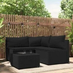 VidaXL Patio Lounge Set Black PE Rattan Adjustable Feet Patio Lounge Set