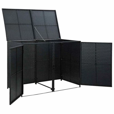 VidaXL Double Wheelie Bin Shed With Lid And Lockable Doors, Poly Rattan 31.5"x58.3"x43.7" Black 8 VidaXL Double Wheelie Bin Shed With Lid And Lockable Doors, Poly Rattan 31.5"x58.3"x43.7" Black - Image 6