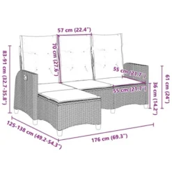 VidaXL Reclining Patio Sofa - PE Rattan/Steel - Gray L-Shaped Outdoor Sectional With Cushions - Adjustable Backrest - 69.3"x54.3" -All Patio Furniture GUEST ec517566 e240 49a2 a5da 7ea48dbaeb3e