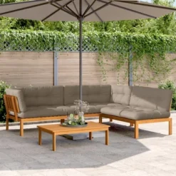 VidaXL Patio Pallet Sofa Set With Cushions Furniture, 4 Piece Modular Acacia Wood Outdoor Furniture, Suitable For Garden, Patio, Terrace - Brown/Taupe